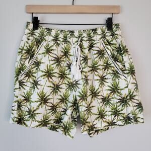 Linen Blend Tropical Palm Tree Hawaiian Shorts M Resort Vacation Summer Briggs